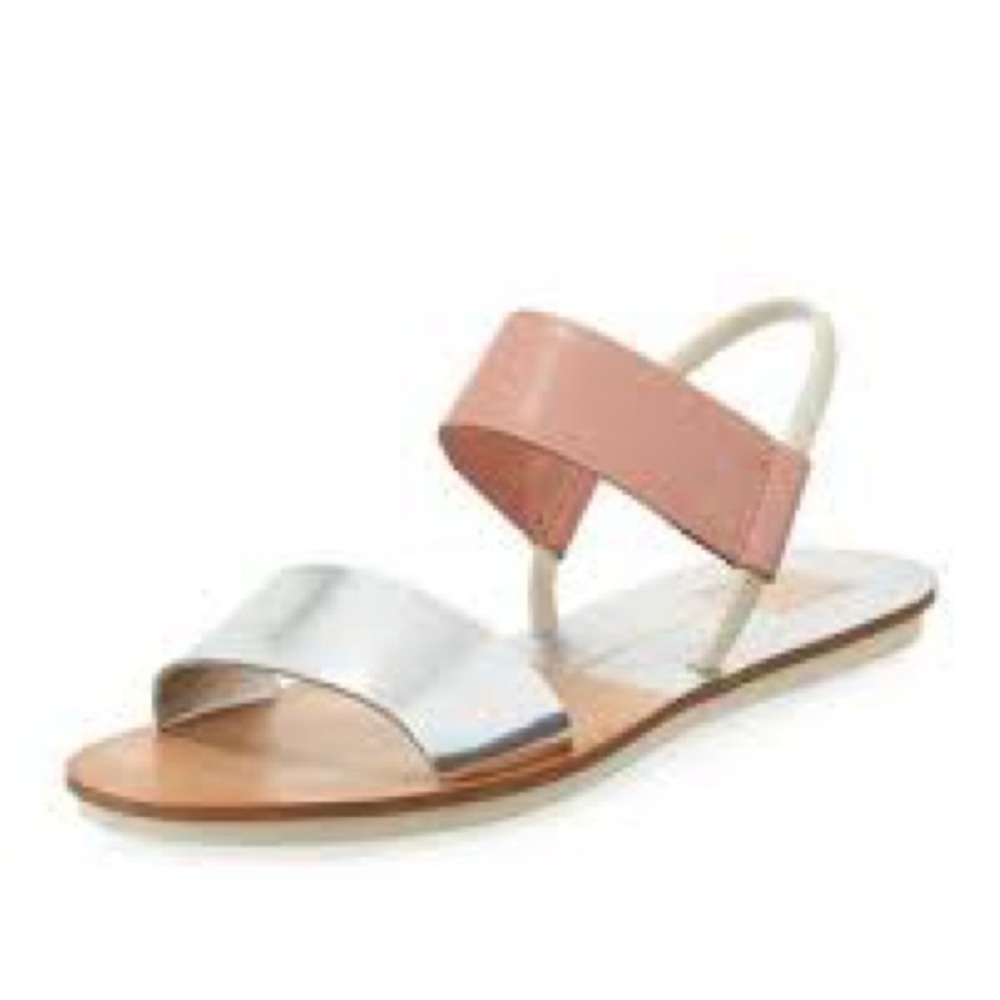 Dolce Vita Silver and Blush Two‑Strap Flat Sandals